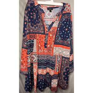 Mackenzie & James Women's Blue Red White Sleeved Blouse Size 3X